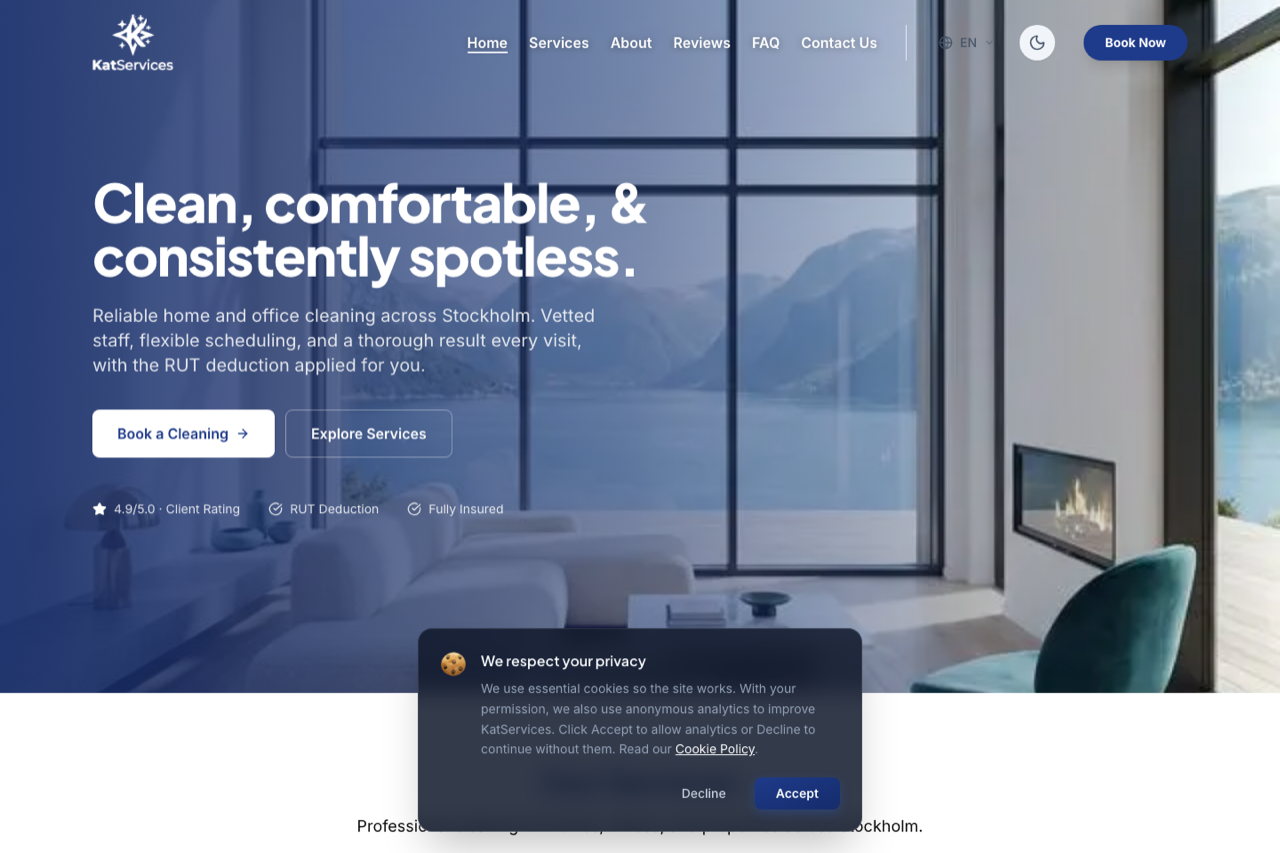 Screenshot of the live KatServices website