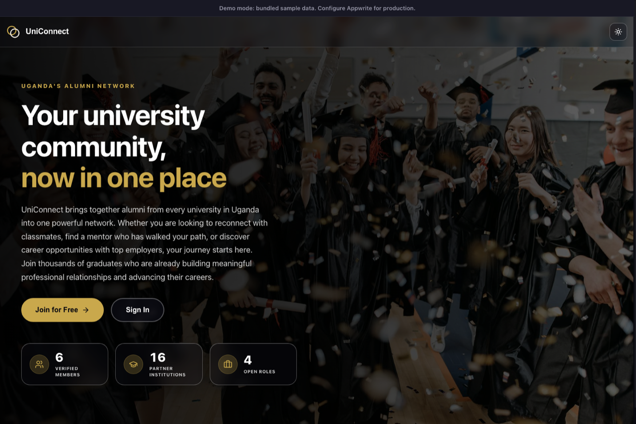 UniConnect Alumni Portal live product preview